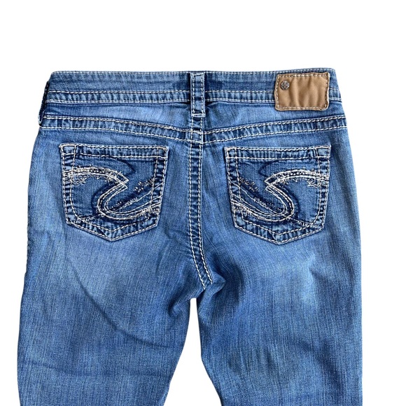 ✨ Vintage Y2K Silver Aiko Capri Jeans SZ 28 Low Rise Medium Wash Thick Stitch - Picture 8 of 8